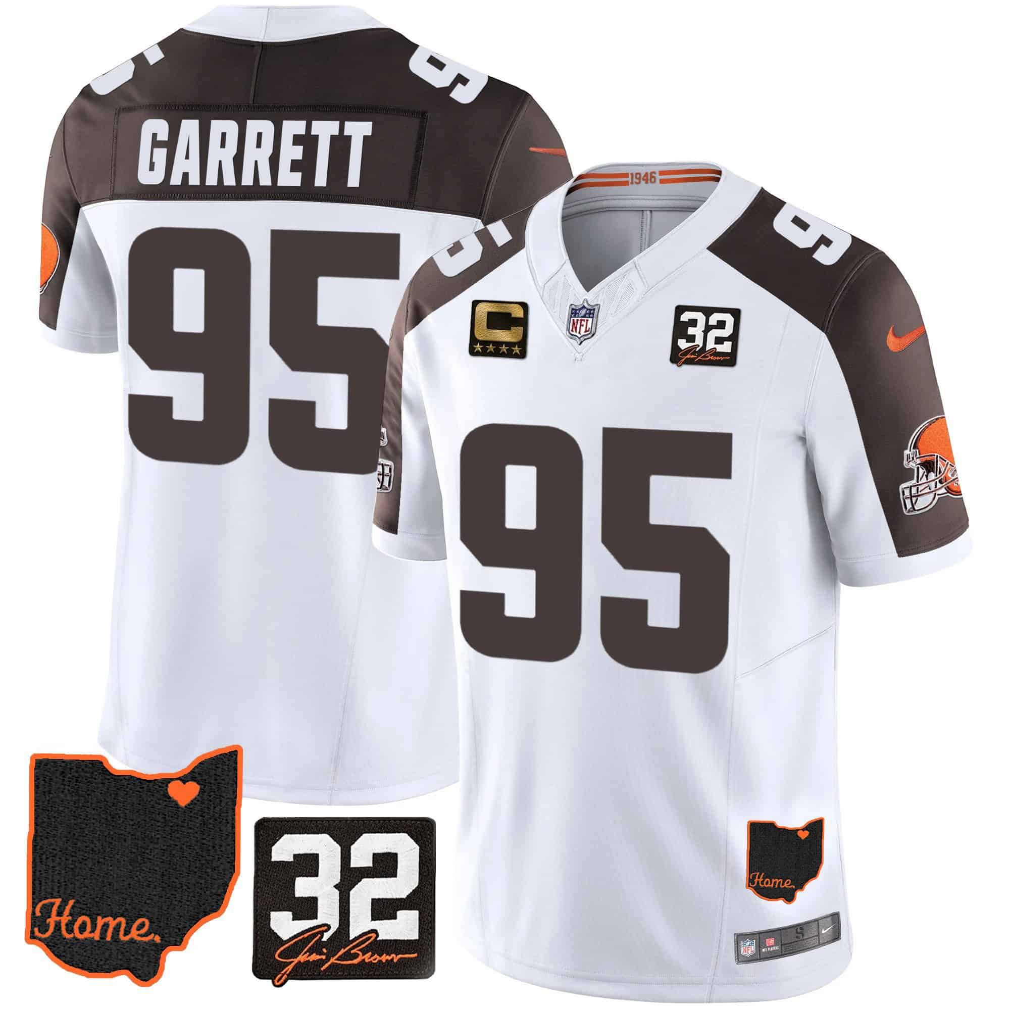 Men Cleveland Browns 95 Garrett White Memorial Home Patch 2024 Nike NFL Jersey style 1